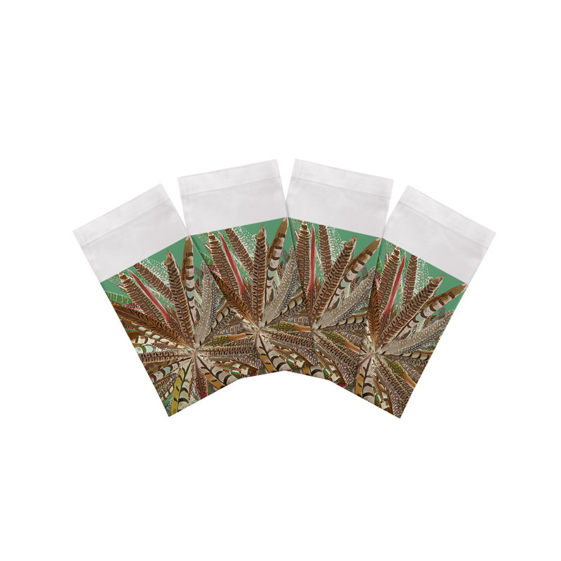 Pheasant Feathers Cotton Sateen Dinner Napkins, Green