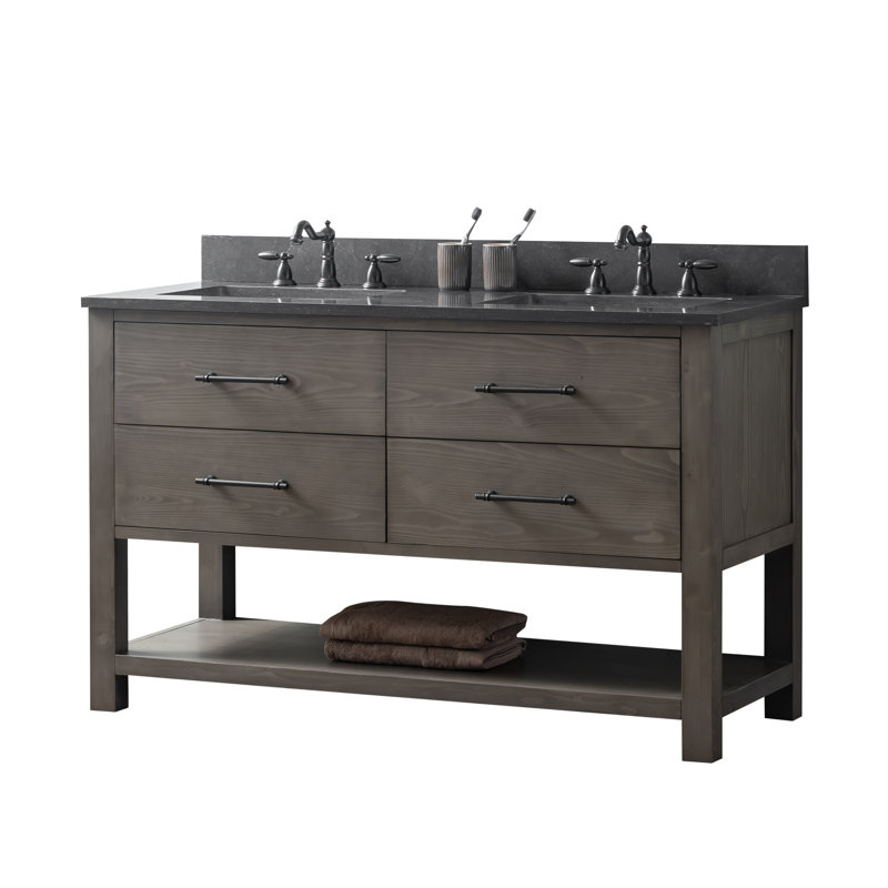 Keri 54'' Double Bathroom Vanity with Blue Limestone Top, Smoke Gray/Matte Black