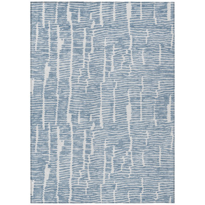 10' X 14' Blue And Ivory Abstract Washable Indoor Outdoor Area Rug