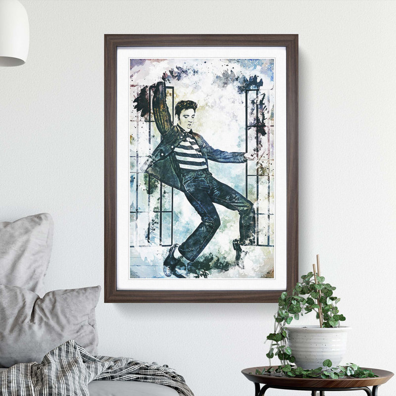 Elvis Presley Dancing in Abstract - Picture Frame Painting Print, Walnut Framed, 65cm H x 48cm W x 2cm D
