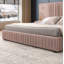 Très grande base de lit tapissier avec tissu en chenille, conception plissée, table de chevet intégrée et lampe réglable-448900238-448900232
