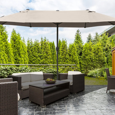 Parasol de patio extérieur de 15 pi, acier rectangulaire, garde-soleil double face, manivelle simple, parasol rectangulaire café par construction, garde, facile
