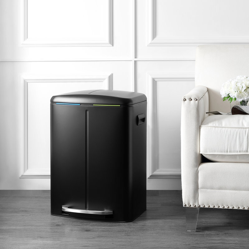 Step On Multi-Compartment Trash/Recycling Bins - 10.6 Gallons, Black