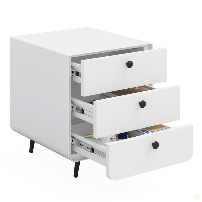Armoire de rangement moderne pour table de chevet, armoire en acier avec 3 tiroirs, meubles de chevet, poignée circulaire