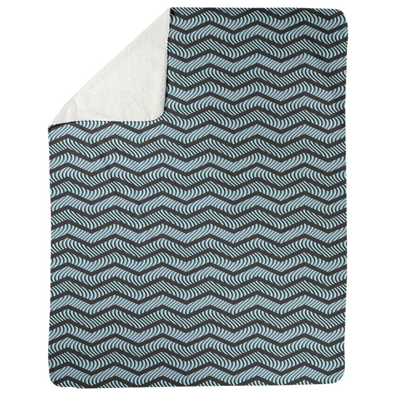 Couverture polaire à chevrons ondulés, l 60 po x L 80 po, Noir / bleu sarcelle