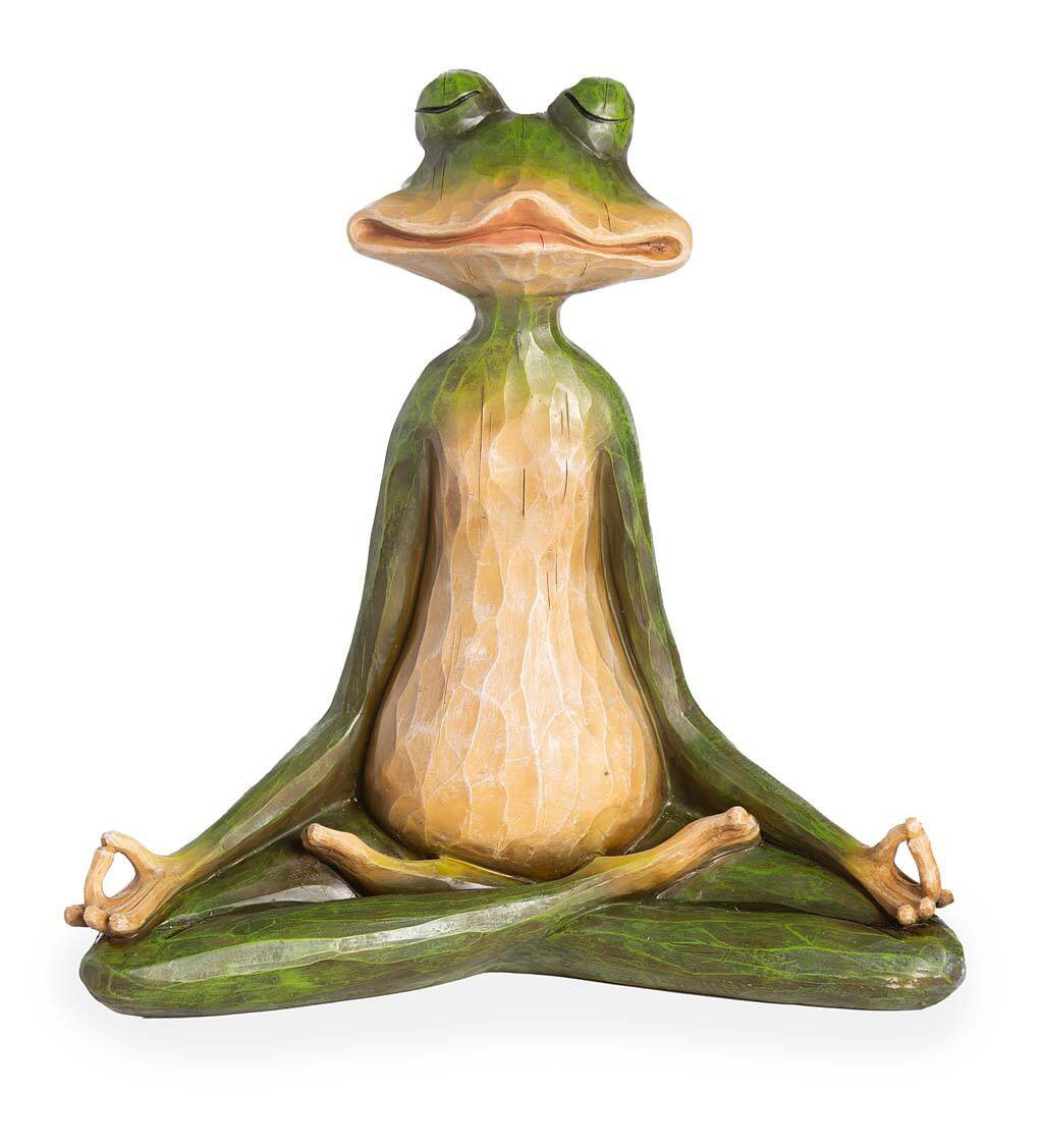 Wind & Weather Zen Yoga Frog Statue With Carved Wood Look | Wayfair