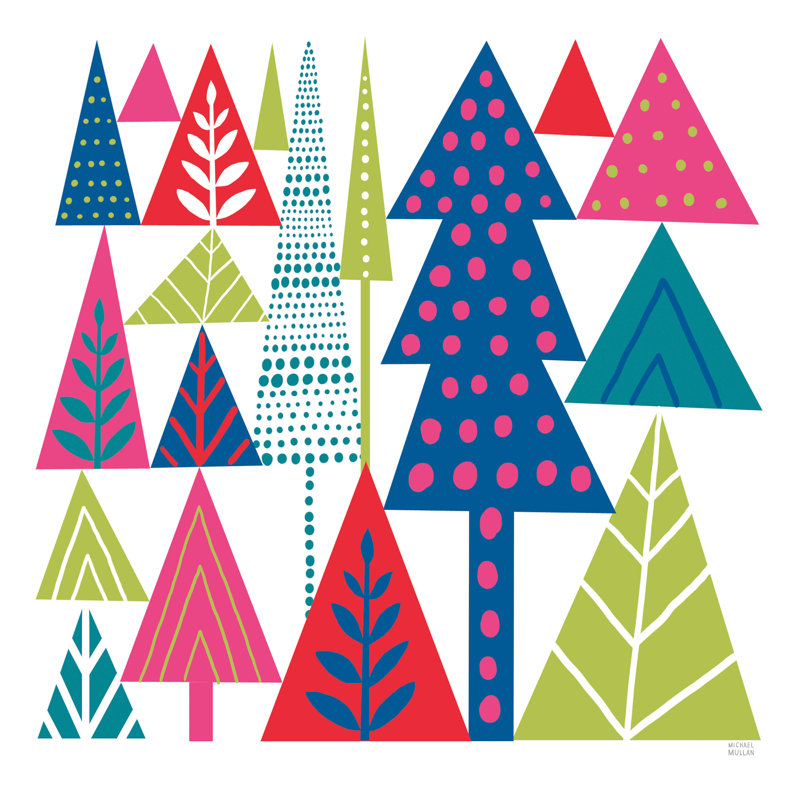 " Geometric Holiday Trees II Bright " by Michael Mullan, 12" H x 12" W x 1.25" D