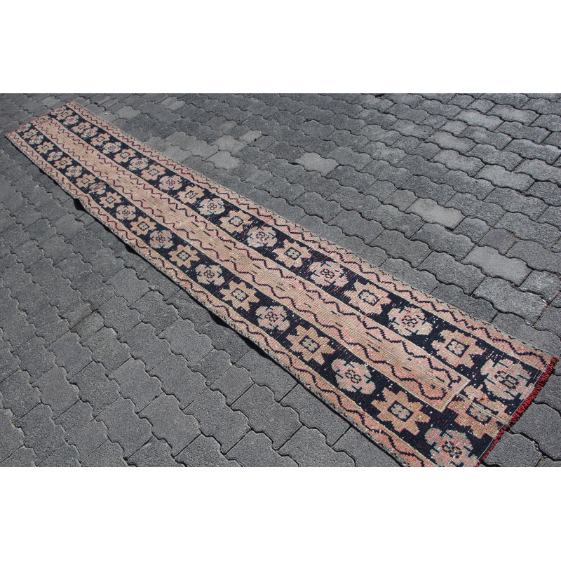 Tapis Oushak rétro en rose - Patchwork de laine antique parfait pour les escaliers et les coureurs