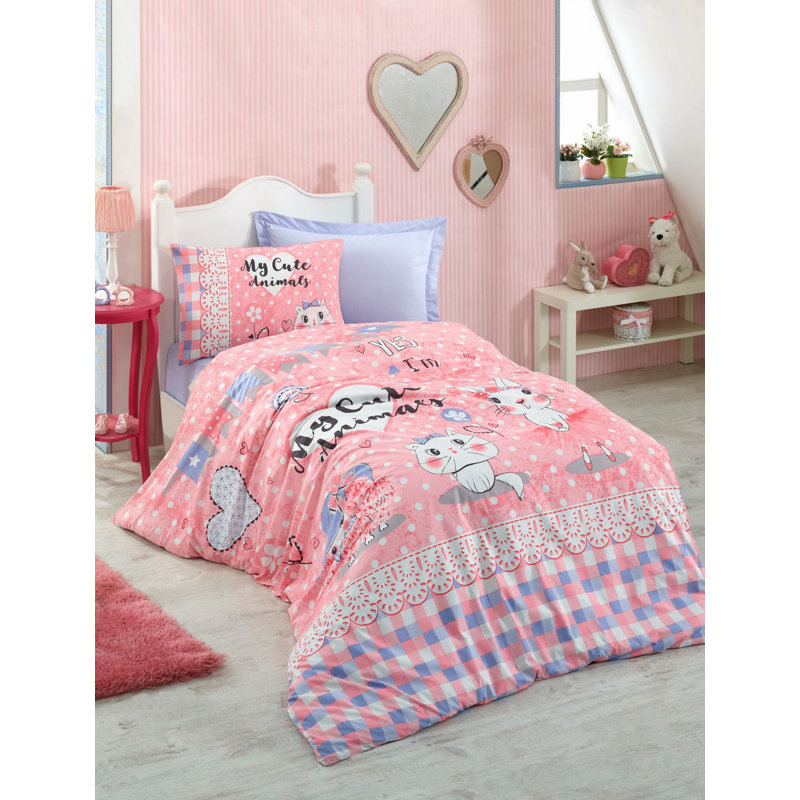 Ensemble de housse de couette 100% coton rose / bleu / gris Buckingham 3 pièces