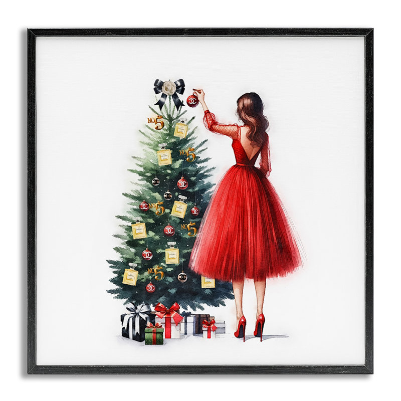 «Fashion Tree Ornaments», estampe numérique par Amanda Greenwood, H 12 po x l 12 po, Giclée encadrée noir minuit