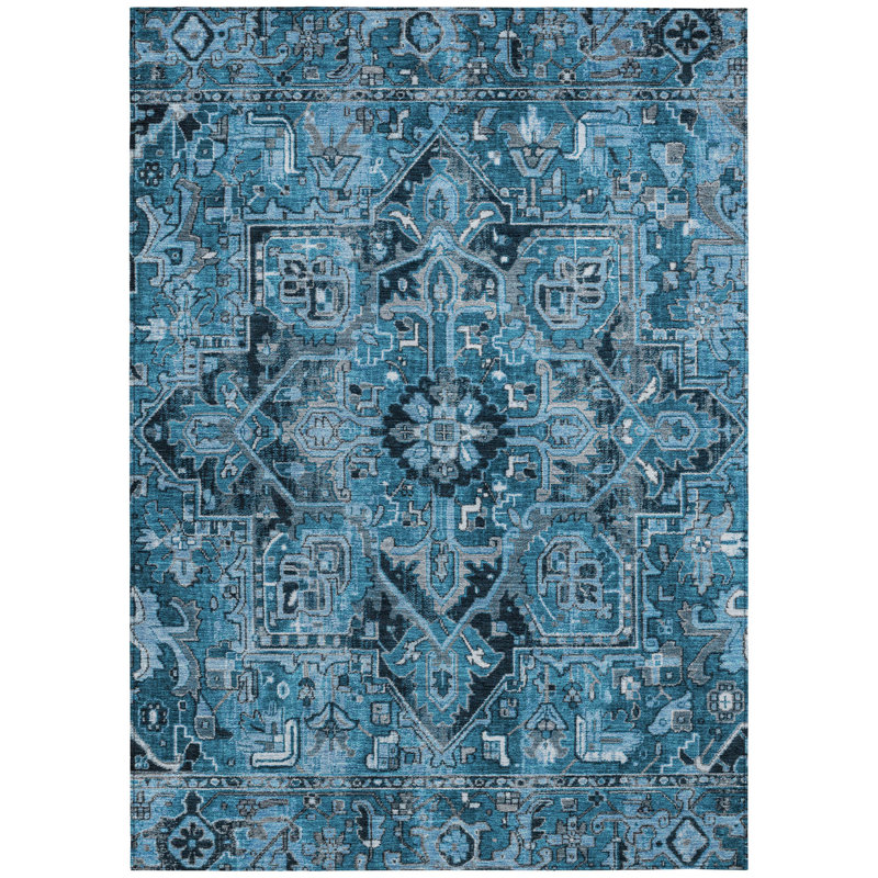Mexia Washable Oriental Indoor / Outdoor Rug, Rectangle 9' x 12'