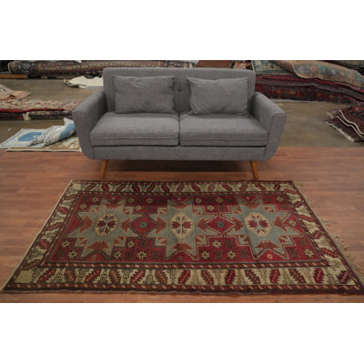 Handmade Oriental Geometric Kazak  Rug 4x6