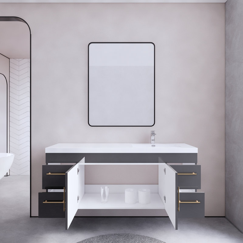 59.06'' Single Bathroom Vanity with Acrylic Top, Gray