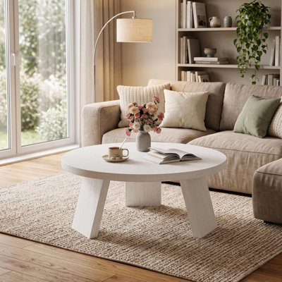 Round Coffee Table, Modern Wood Coffee Table for Living Room | Modern Wood Living Room Table, Center Table, Accent Table with Inclined Legs, Easy Assembly, Easy Clean