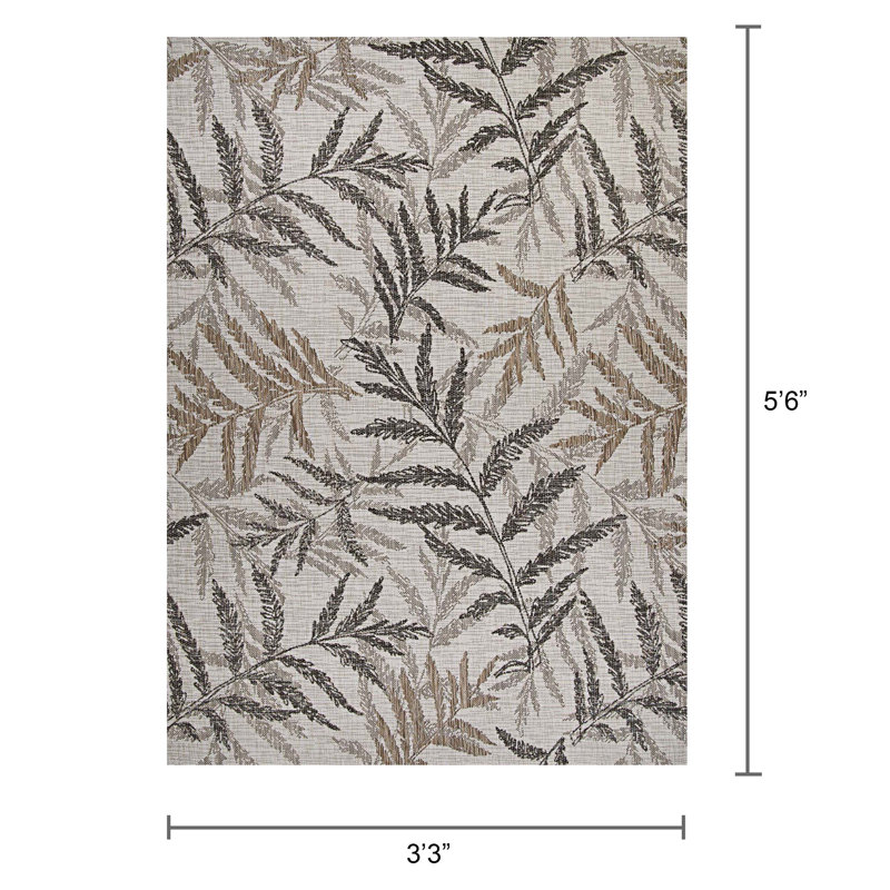Borwin Floral Flatweave Taupe Grey Indoor Outdoor Area Rug, Rectangle 3'3" x 5'6"