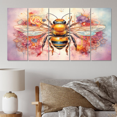Floral Bee I - Animals Canvas Art Print - 5 Equal Panels
