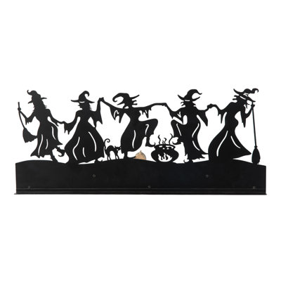 Handmade 18" L Wood and Metal Dancing Witch Silhouette Countdown Sign 