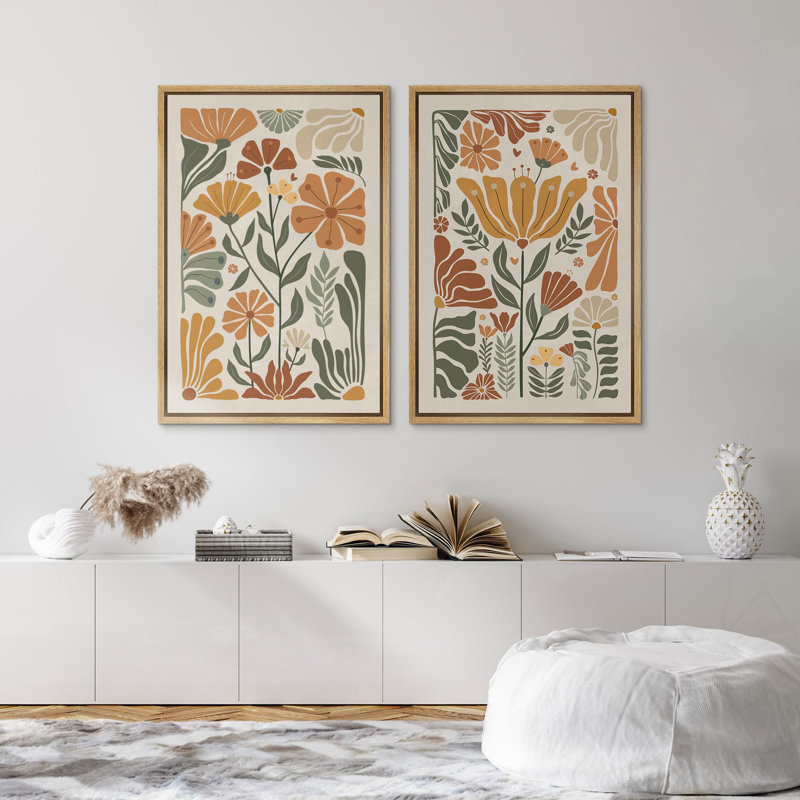 Plant Abstraction " Vintage Flower In Pastel Modern Art Wall Decor Artwork Nordic Nature " 2 - Pieces, 36" H x 24" W, Natural