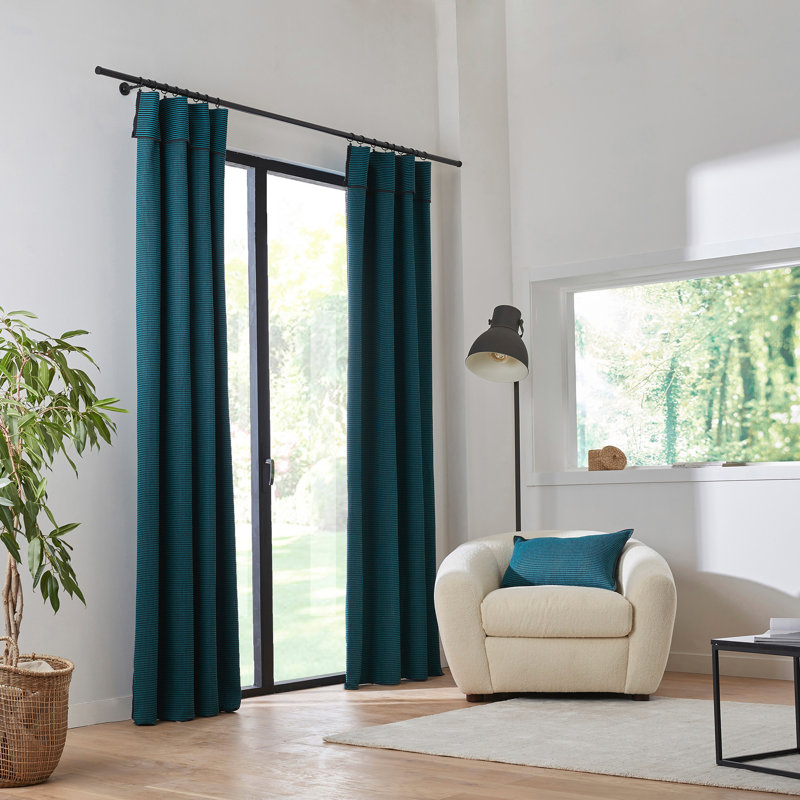 Donnie Cotton Room Darkening Curtain Single Panel, Grey Turquoise
