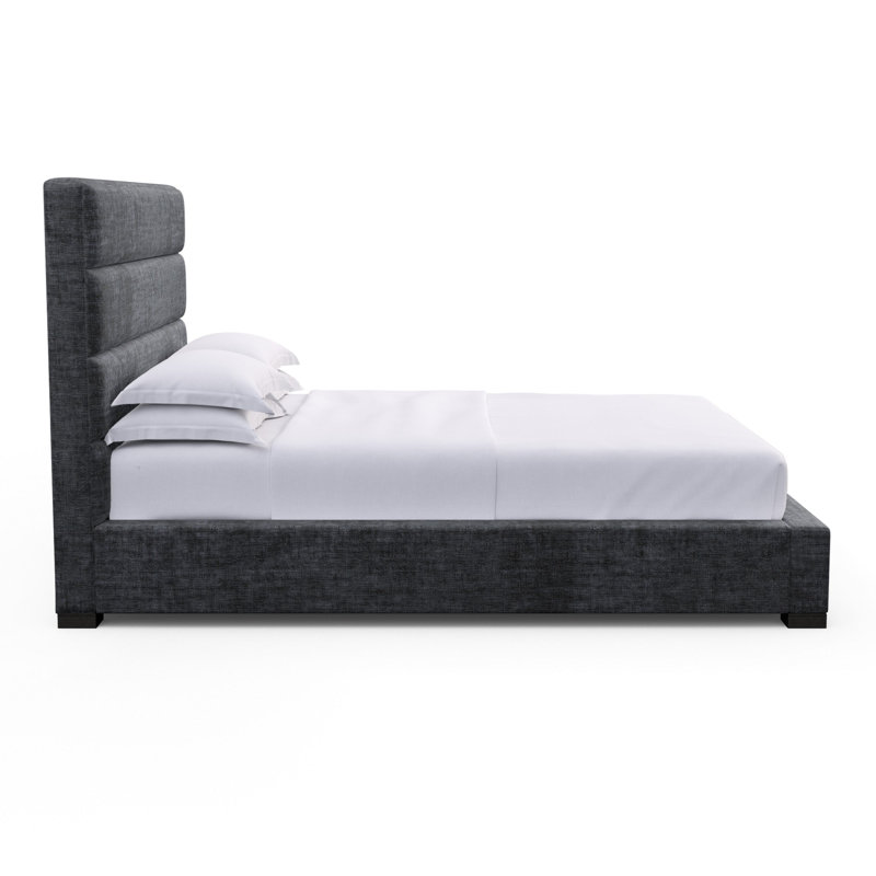 Boyd Upholstered Bed, Crushed Velvet Graphite, Twin, Ebony