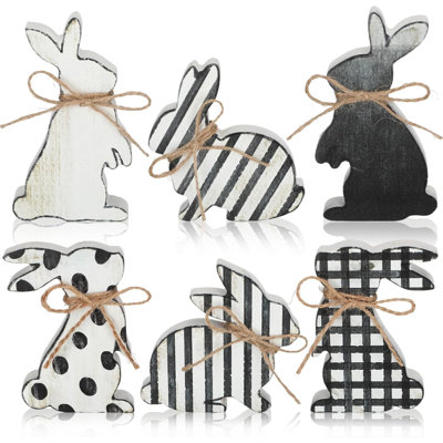 6 pièces de décorations de table de Pâques, lapin, panneaux en bois, centre de table, plateau de paliers décoratifs, décorations de lapin de ferme pour la maison, bureau de cuisine, cadeaux de fête rustique (frais)