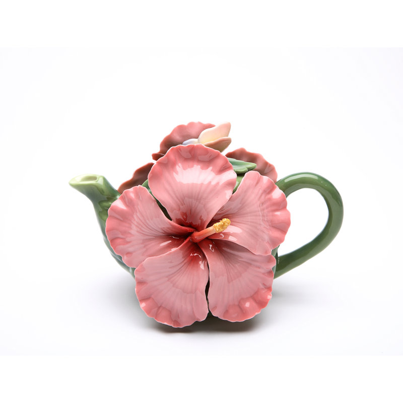 Fine Porcelain Pink Hibiscus Teapot 