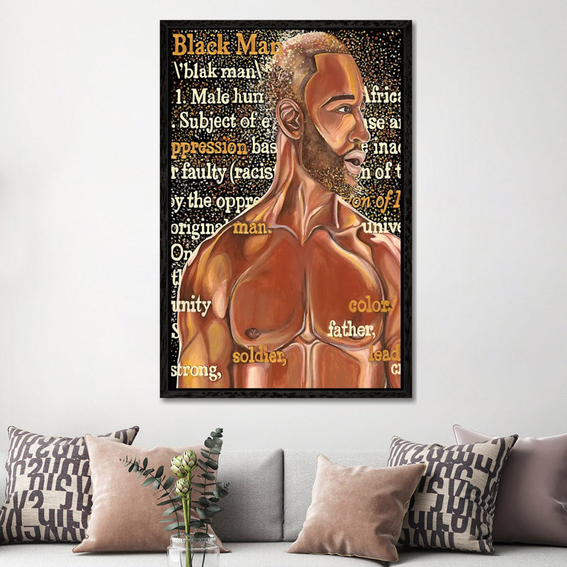 Black Man - Painting on Canvas, 152.5 cm H x 101.5 cm W, Black Framed