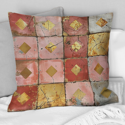 Pink And Gold Rustic Tile I - Farmhouse Pillow
