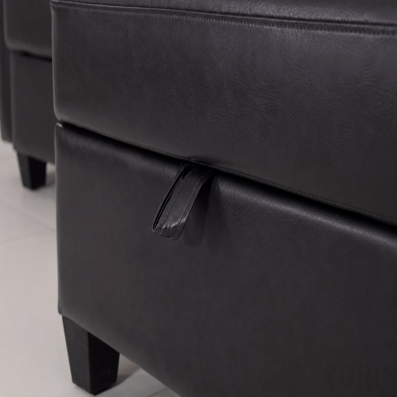 Canapé modulaire flexible, formes convertibles, rangement et canapé-lit pour le salon - 2 sièges, Black Faux Leather