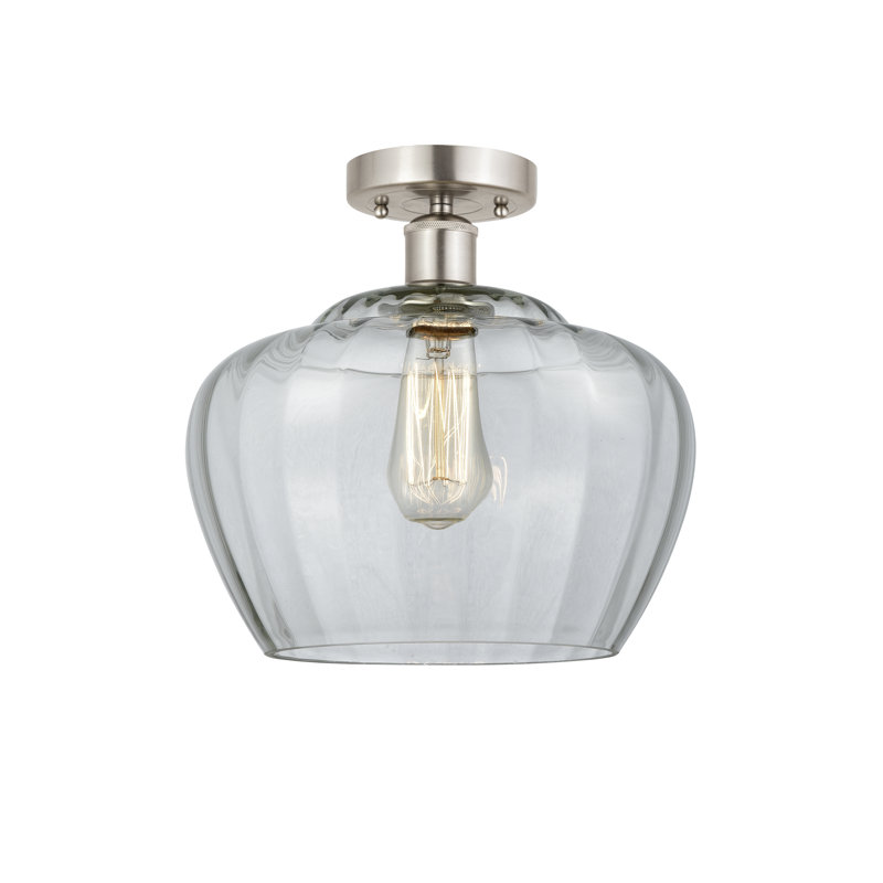 Plafonnier semi-encastré Noille Glass, Transparent, Nickel satiné brossé