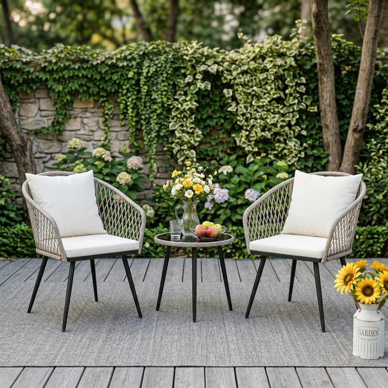 2-Person Outdoor Patio Bistro Set, Gray, White