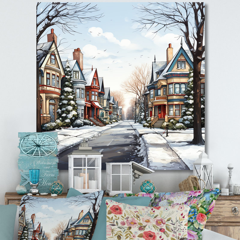 Village d'hiver pendant Noël IV - fruits, art mural, H 30 po x l 30 po x P 1,5 po, Toile tendue