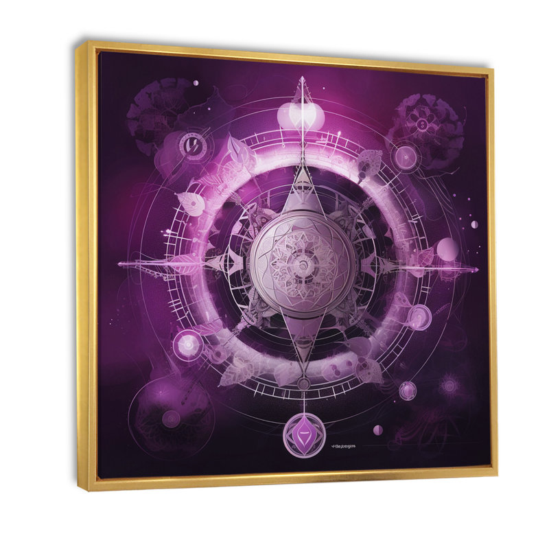 Mystique fuchia sacré Chakra portail I, H 36 po x l 36 po x P 1,5 po, Cadre flottant doré