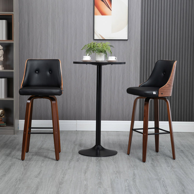 Tabourets de bar noirs, hauteur, de 2 po. Cuir avec repose-pieds et dossier. Pieds en bois massif rotatifs à 360 ° pour un look branché, hauteur 2 pièces, noir. Cuir, repose-pieds à l'arrière. Conception pivotante, durabilité