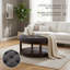 Grande table basse capitonnée ronde avec repose-pieds et tablette de rangement-415951378-415951389