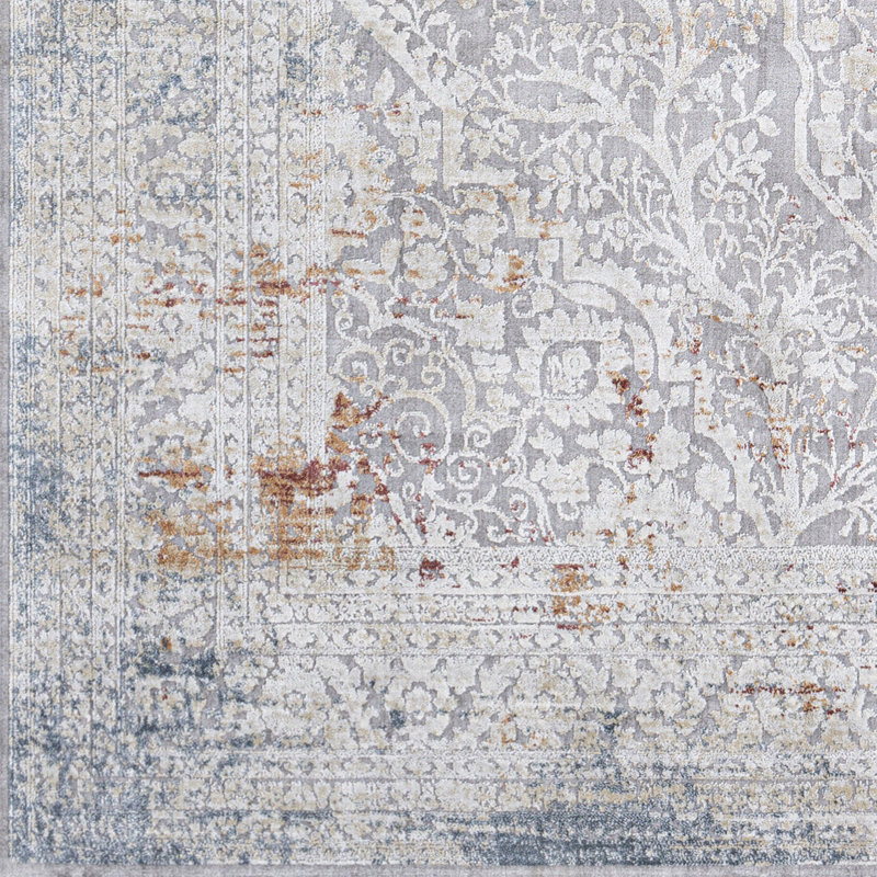 Tapis abstrait gris clair / ivoire Amoll, Rectangle 10 pi x 14 pi