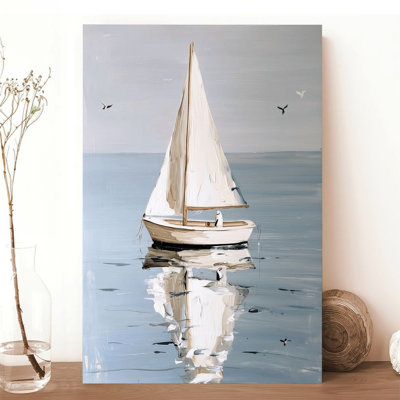 Canvas Wall Art Sailboat On Calm Sea With Reflection And Birds Vintage Poster Print Home Decor