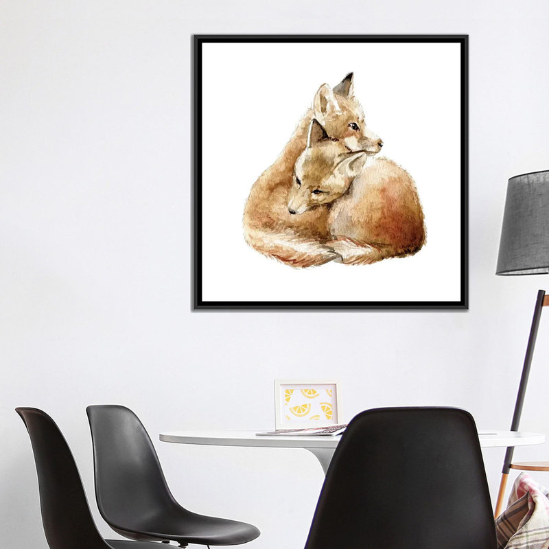 « se blottir foxes », art sur toile, Toile avec cadre noir, H 37 po x l 37 po x P 1,5 po