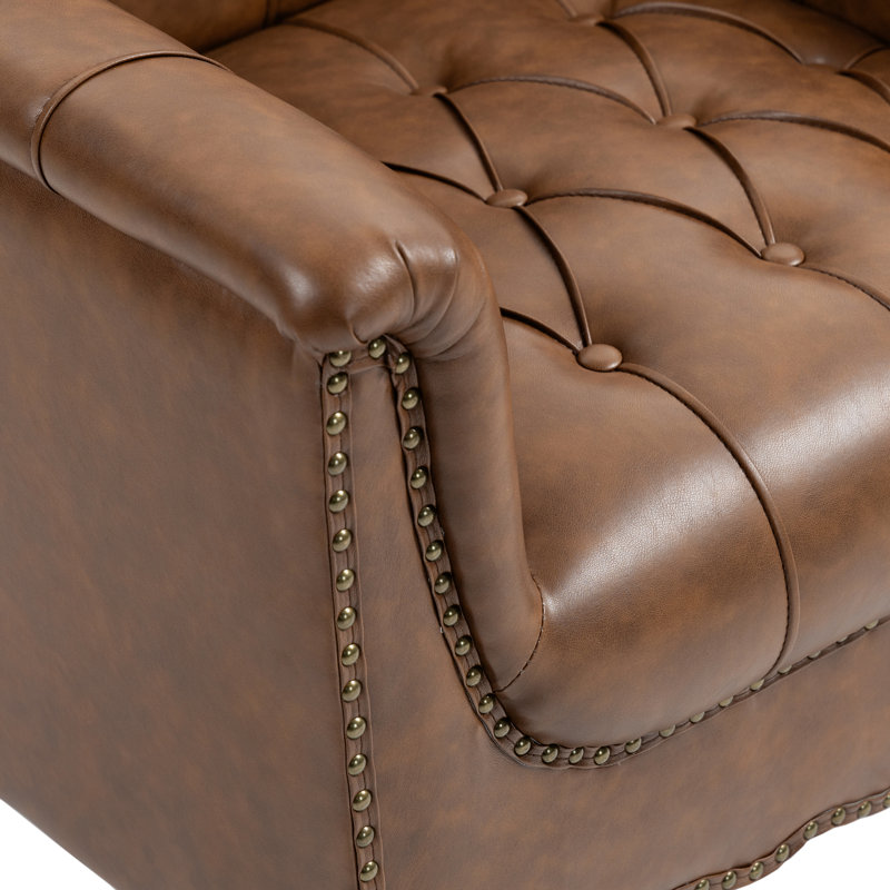 Edvardas 80Cm Wide Tufted Armchair, Brown Faux Leather
