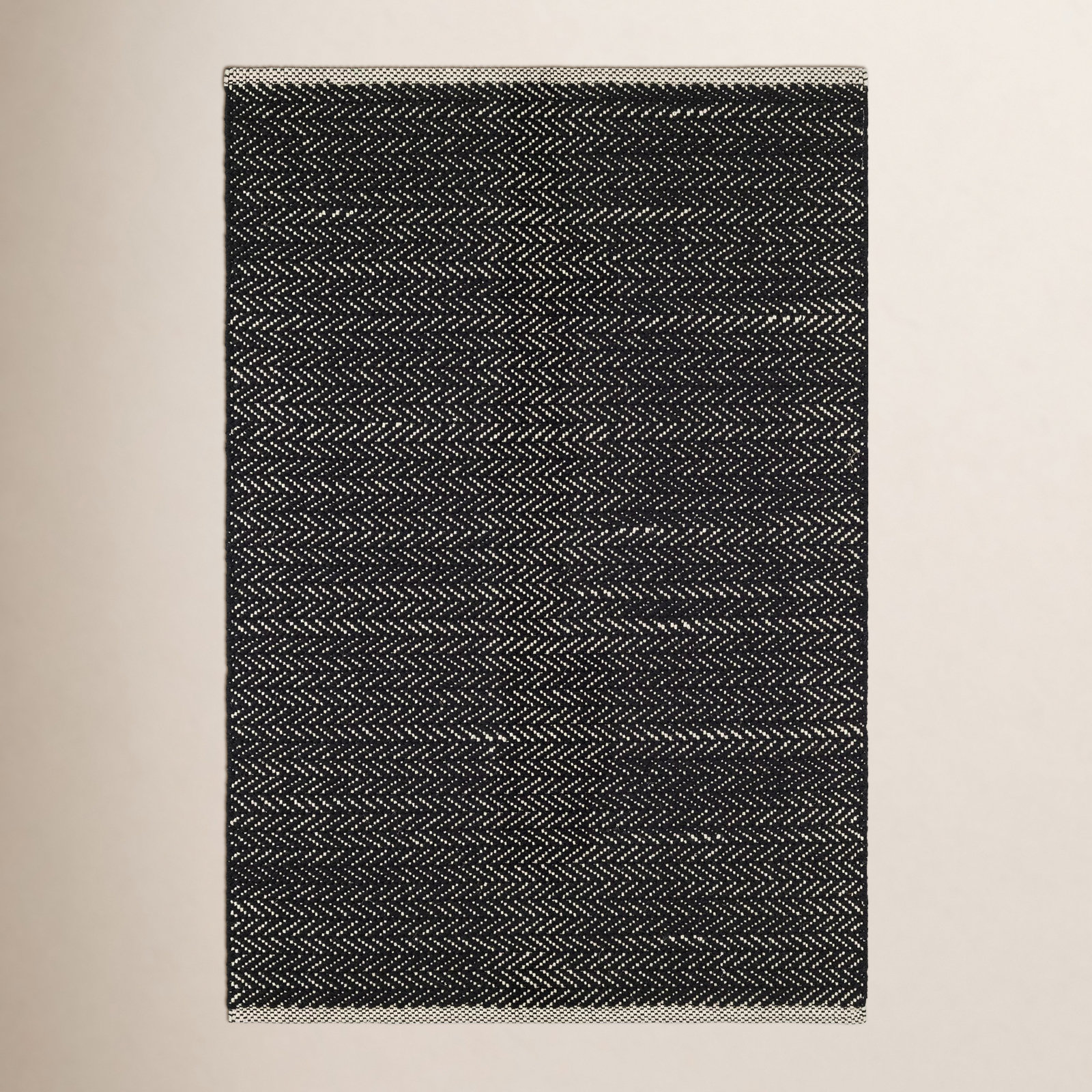 Herringbone Black Flatweave Chevron Cotton Rug, Rectangle 7'6" x 9'6"