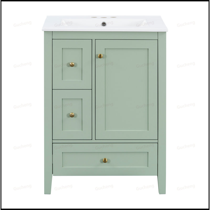 24"Bathroom Vanity With Adjustable Shelf, Light Green