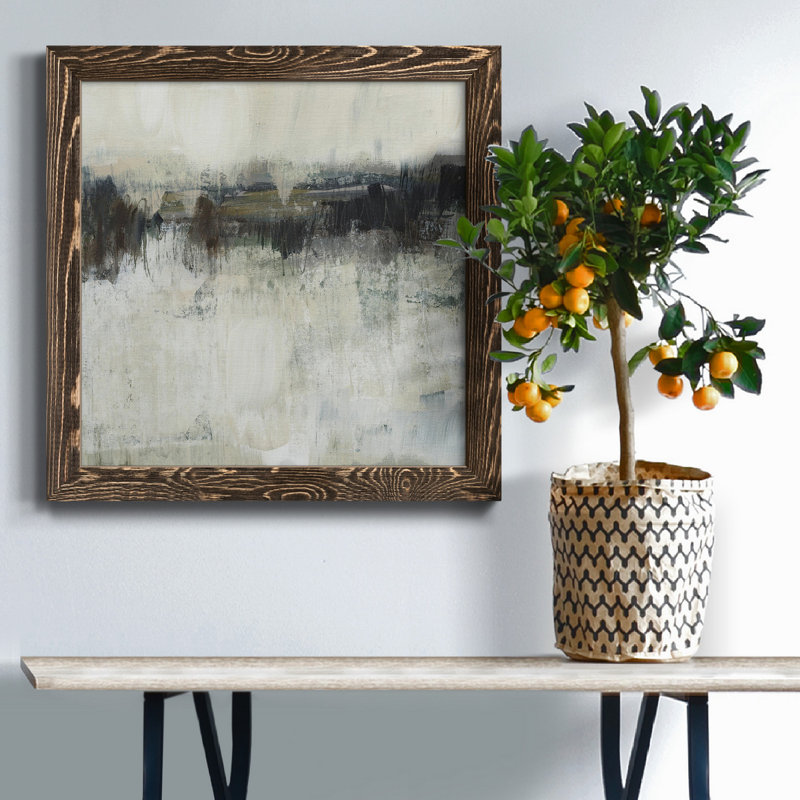«Neutral Horizon Line I», toile encadrée de qualité supérieure - prête à être accrochée, Encadré de bois de noyer