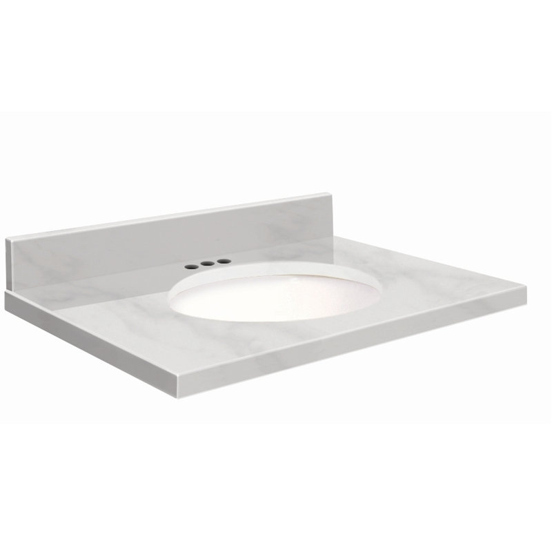 Dessus de salle de bain simple 25 po meuble-lavabo, Marbre de Carrare blanc, Biscuit, Central de 4 po