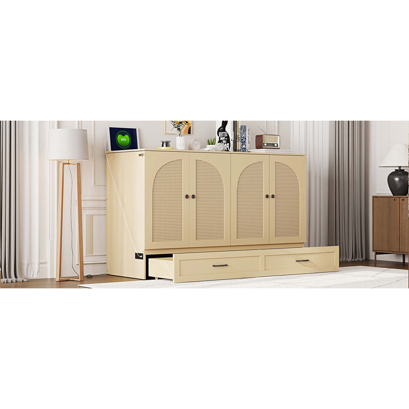 Murphy Bed with Large Drawers, Queen, Gold