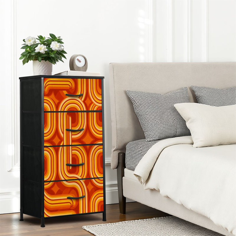 4 Drawer Dresser for Bedroom, Narrow Chest of Drawers, Wooden Top and Study Iron Frame 18"x37.5"-(WxH)