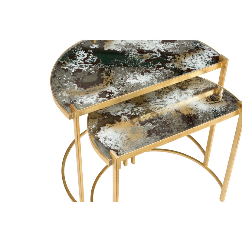 Rockefeller Gold Leaf Art Deco Nesting Tables with Mirrored Tops