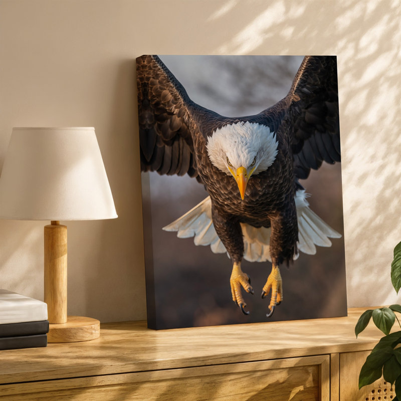 Toile, Aigle chauve majestueux, abat-jour avec intensité féroce, art mural, bec jaune vif et yeux perchés sur le sol