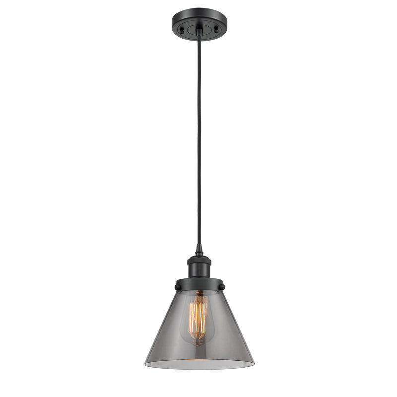 Mini-luminaire suspendu à cordon 1 lumière 8 po Ballston Urban Cone, Plaqué couleur fumée, Noir mat, DEL