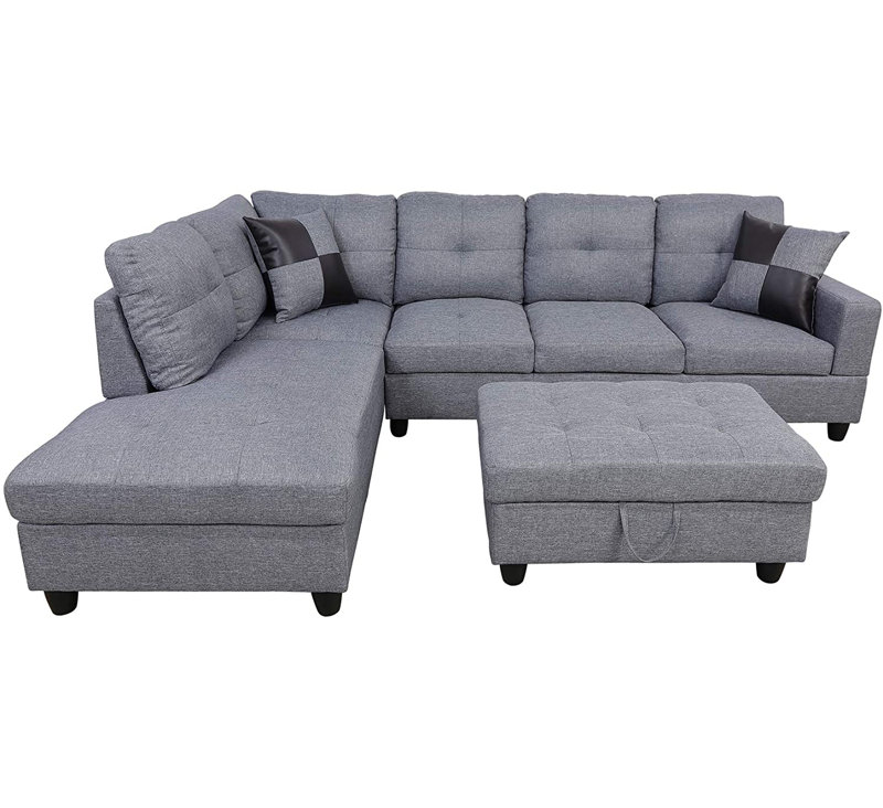 Palmer Square Upholstered Sectional, Left Hand Facing, Gray 100% Linen