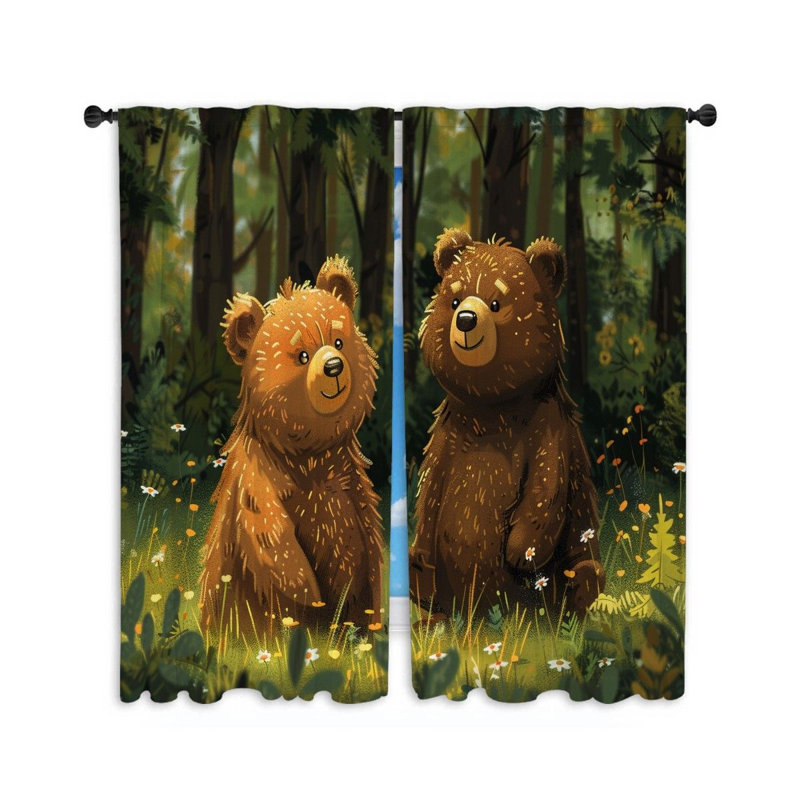 Friendly Bears Wildlife Room Darkening Curtain Pair, 40" W x 54" L